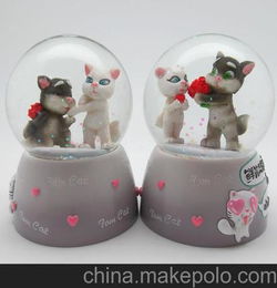 厂家直销 65 汤姆猫水晶球 带灯家居摆设玻璃水球 树脂工艺品 塑料 树脂工艺品